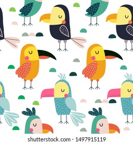  Parrot vector background.Childish design for fabric, wrapping, textile, wallpaper, apparel.
