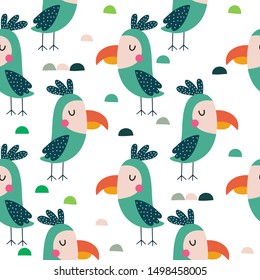  Parrot vector background.Childish design for fabric, wrapping, textile, wallpaper, apparel.