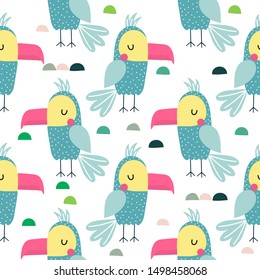  Parrot vector background.Childish design for fabric, wrapping, textile, wallpaper, apparel.