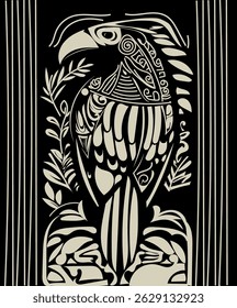 Parrot vector flat isolated tribal maori ethniciety, artwork drawn illustration
