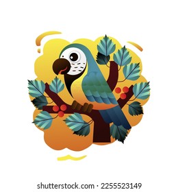 parrot vector illustration with beautiful colors on a leafy branch.bird icon on white background isolate.