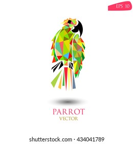 Parrot vector illustration constructed with triangle. Polygon parrot vector illustration. Parrot logo illustration.