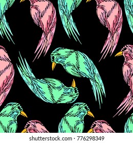 Parrot vector illustration. Doodle style. Design, print, decor, textile, paper