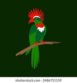 Parrot vector illustration flat style. Parrot on a branch.
