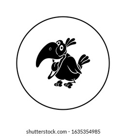 A parrot. Vector illustration in the form of a round black and white icon for websites.