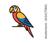 parrot vector illustration set silhouette and color, macaw bird graphic icon perched collection, tropical bird mascot design elements