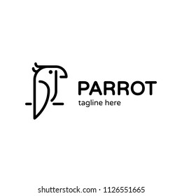 Parrot vector logo design template. Graphic exotic bird logotype, sign and symbol. Geometric line style illustration isolated on background. Tropic animal badge for veterinary clinic, pet food