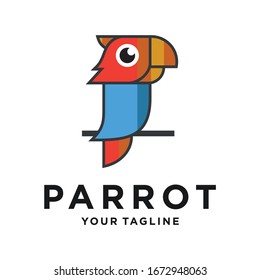 Parrot vector logo design template. Graphic exotic bird logotype  sign and symbol. Geometric line style illustration isolated on background. Tropic animal badge for veterinary clinic  pet food