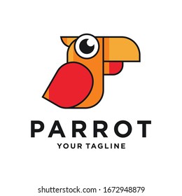 Parrot vector logo design template. Graphic exotic bird logotype  sign and symbol. Geometric line style illustration isolated on background. Tropic animal badge for veterinary clinic  pet food