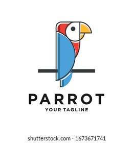 Parrot vector logo design template. Graphic exotic bird logotype sign and symbol. Geometric line style illustration isolated on background. Tropic animal badge for veterinary clinic pet food