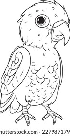 Parrot vector outline. Coloring book parrot design.
