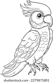 Parrot vector outline. Coloring book parrot design.