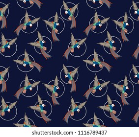 Parrot Vector Seamless Pattern on navy  background