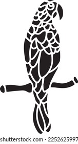 Parrot Vector Stencil, Black and White