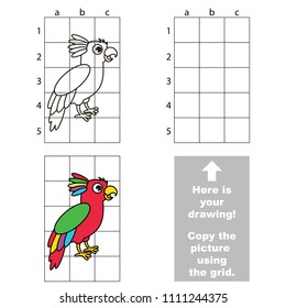 Parrot, the vertical educational game with simple game level. Copy the picture.