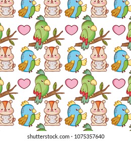 parrots and beaver animals with heart background