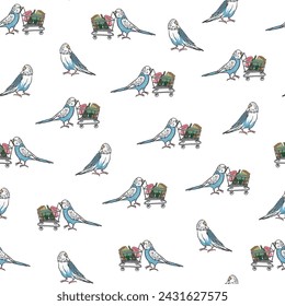 Parrots budgerigar birds pets vector patrón sin fisuras.