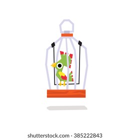 Parrots in a Cage. Flat Vector Illustration
