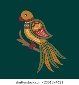 parrots collection. Vector isolated elements on the Green background.