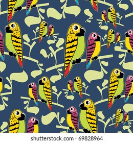 Parrots couple on blue background - pattern