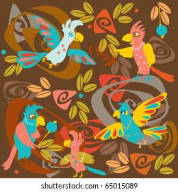 parrots and flowers