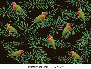 Parrots in the Jungle Seamless Background - Vector Illustration