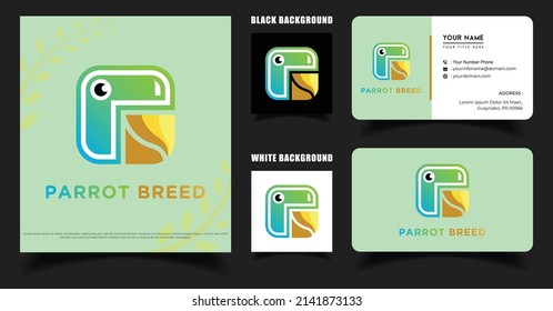 Parrots or Love Bird Aviary Logo Template, Business Card Template, Parrot Farm vector Logo Idea Inspiration