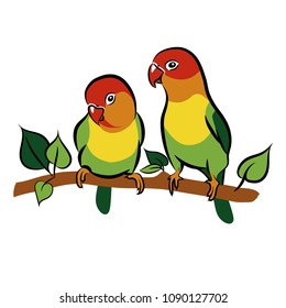 Parrots. Lovebirds. Isolated birds on white background. Tropical bird. Vector illustration