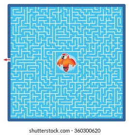 Parrot's Maze Game (help the Bird find his way out - vector puzzle)