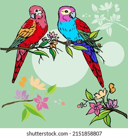 Parrots and the moon art vector for illustration, background, card