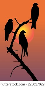 Parrots On tree Silhouette Illsutration