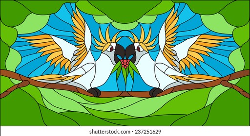 parrots stained glass window