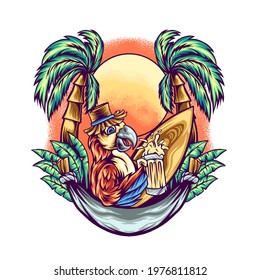 Parrots in Summer Vacation illustration for your merchandise or business