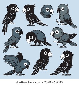 Parrots in various poses, in vector format, for scene decoration, pattern making, stickers, and other works.