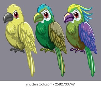 Parrots vector  3 set illustration