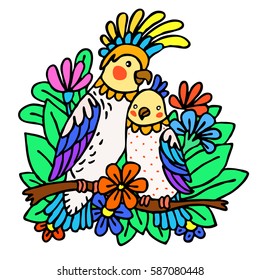 Parrots. Vector graphic art.