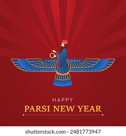 A Parsi New Year post against a reddish maroon background exudes a rich, traditional feel, embodying warmth and cultural significance, celebrating the occasion with elegance and depth.