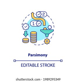 Parsimony Concept Icon. Method Of Scientific Research Idea Thin Line Illustration. Collected Data And Scientific Observation. Vector Isolated Outline RGB Color Drawing. Editable Stroke