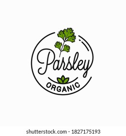 Parsley branch logo. Round linear logo of parsey on white background