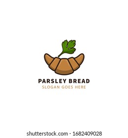 Parsley and bread logo design template with green and brown. 