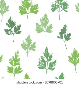 Parsley herb grunge pattern. Parsley, celery abstract herbal plant retro background. Gardening, culinary and aromatherapy.