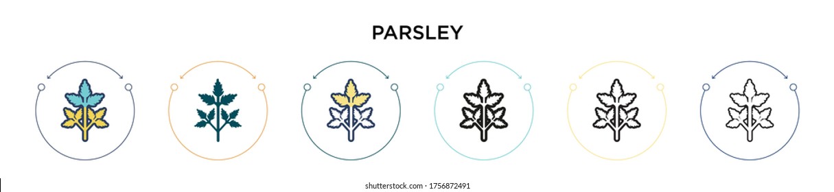 Parsley icon in filled, thin line, outline and stroke style. Vector illustration of two colored and black parsley vector icons designs can be used for mobile, ui, web