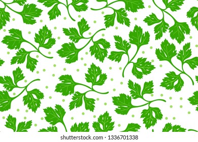 Parsley leaf vector outline illustration. Vegetable food concept. For poster, banner, logo, icon, sticker, menu design, restaurants, receipt book, farm product, parsley dressing. Seamless pattern