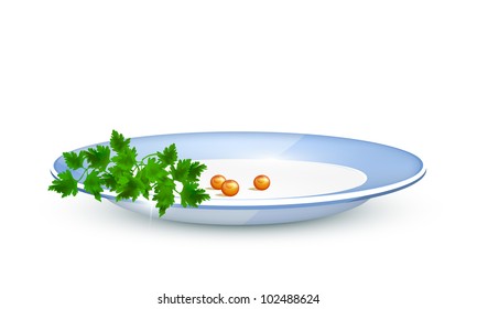 Parsley and red caviar on a plate. Vector illustration.