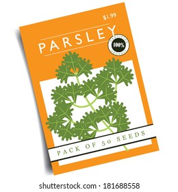 Parsley Seed Packet EPS 10 Vector, Grouped For Easy Editing. No Open Shapes Or Paths.