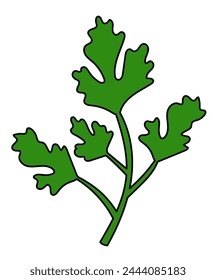 Parsley twig. Spice, condiment and herb. Kitchen cooking. Food Doodle icon, logo, sticker. Vector flat illustration.