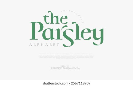 Parsley typography beauty fashion elegant minimalist serif italic fonts decorative wedding vintage retro logos. Minimal luxury font alphabet logo. Vector illustration