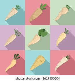 Parsnip icons set. Flat set of parsnip vector icons for web design