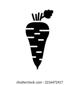 Icono de glifo vectorial aislado de raíz de parsnip. Señal de verduras. Símbolo gráfico del sitio web de comida y bebida, diseño de aplicaciones, aplicaciones móviles y medios impresos, logotipo, interfaz de usuario