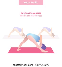 Parsvottanasana, intense side stretch pose. Yoga studio. Vector yoga